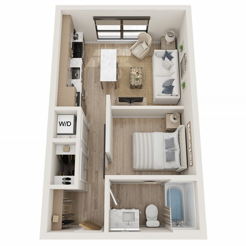 Floor plan for 1 bed, 1 bath, 522 sqft